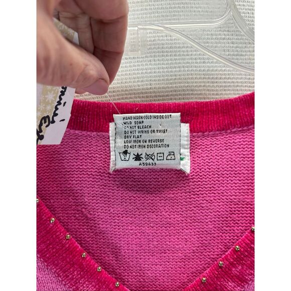 New Quacker Factory Pink Snowman Sequin Ugly Christmas Sweater S Holiday Y2K - Picture 4 of 12